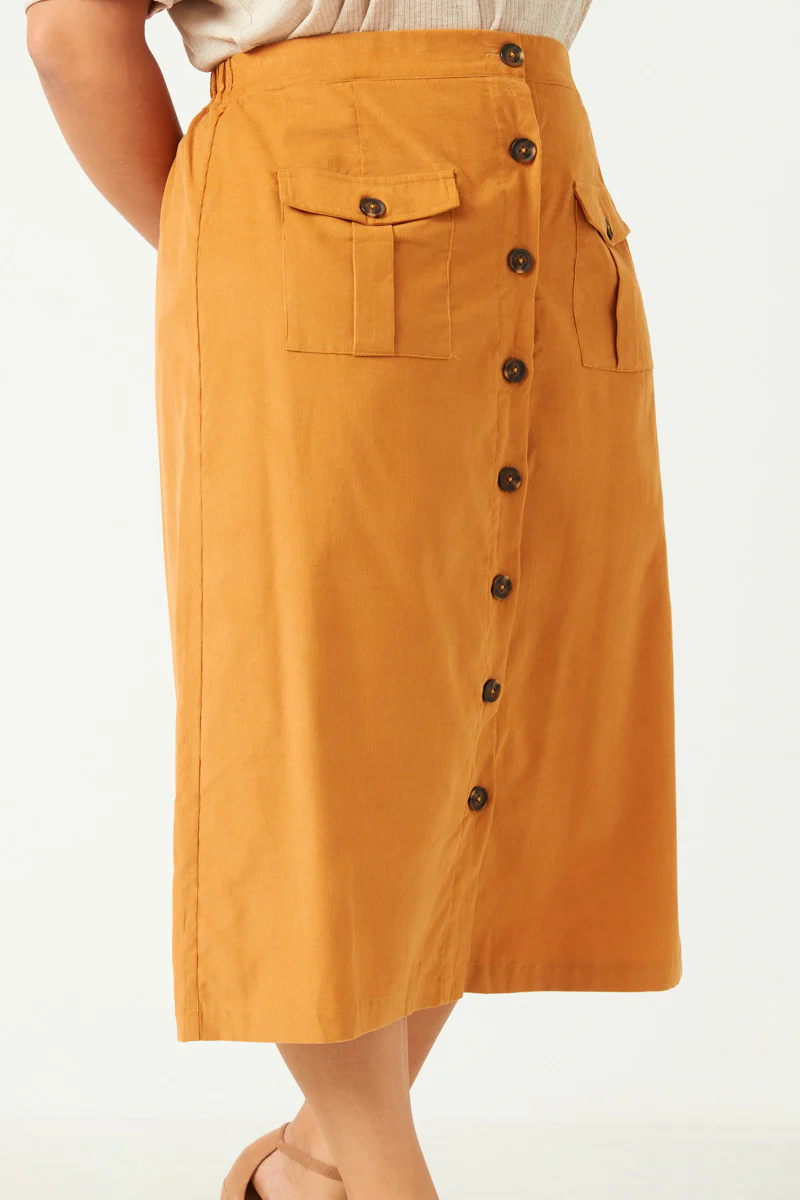 Corduroy Patch Pocket Button Detail Skirt - Image 4