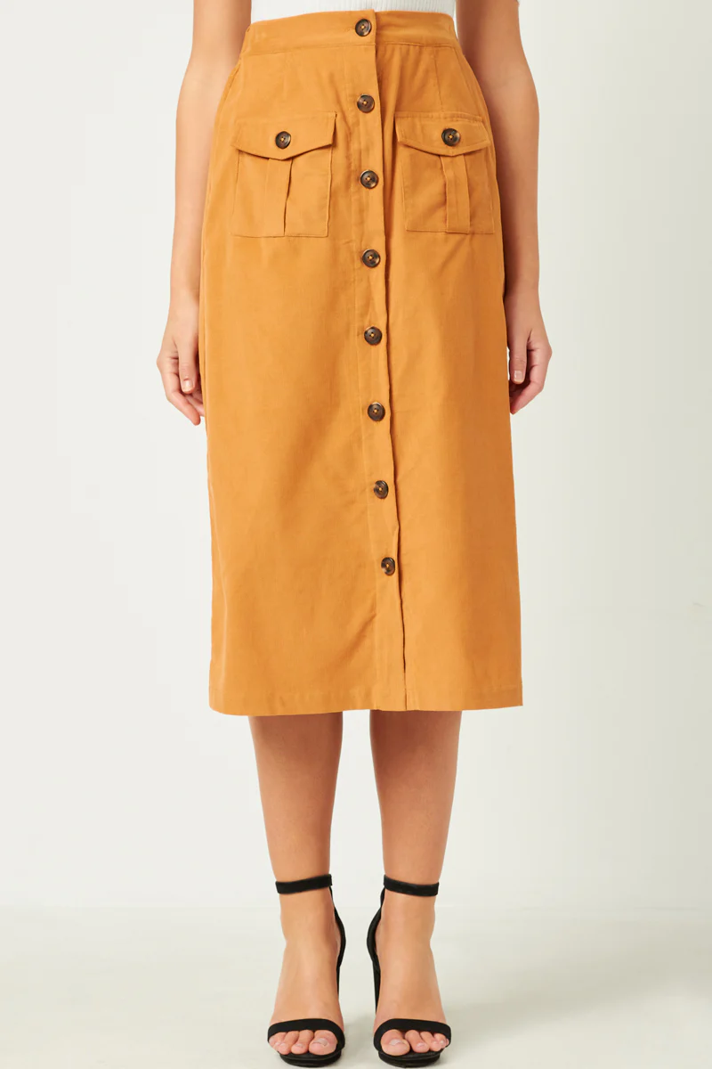 Corduroy Patch Pocket Button Detail Skirt - Image 7